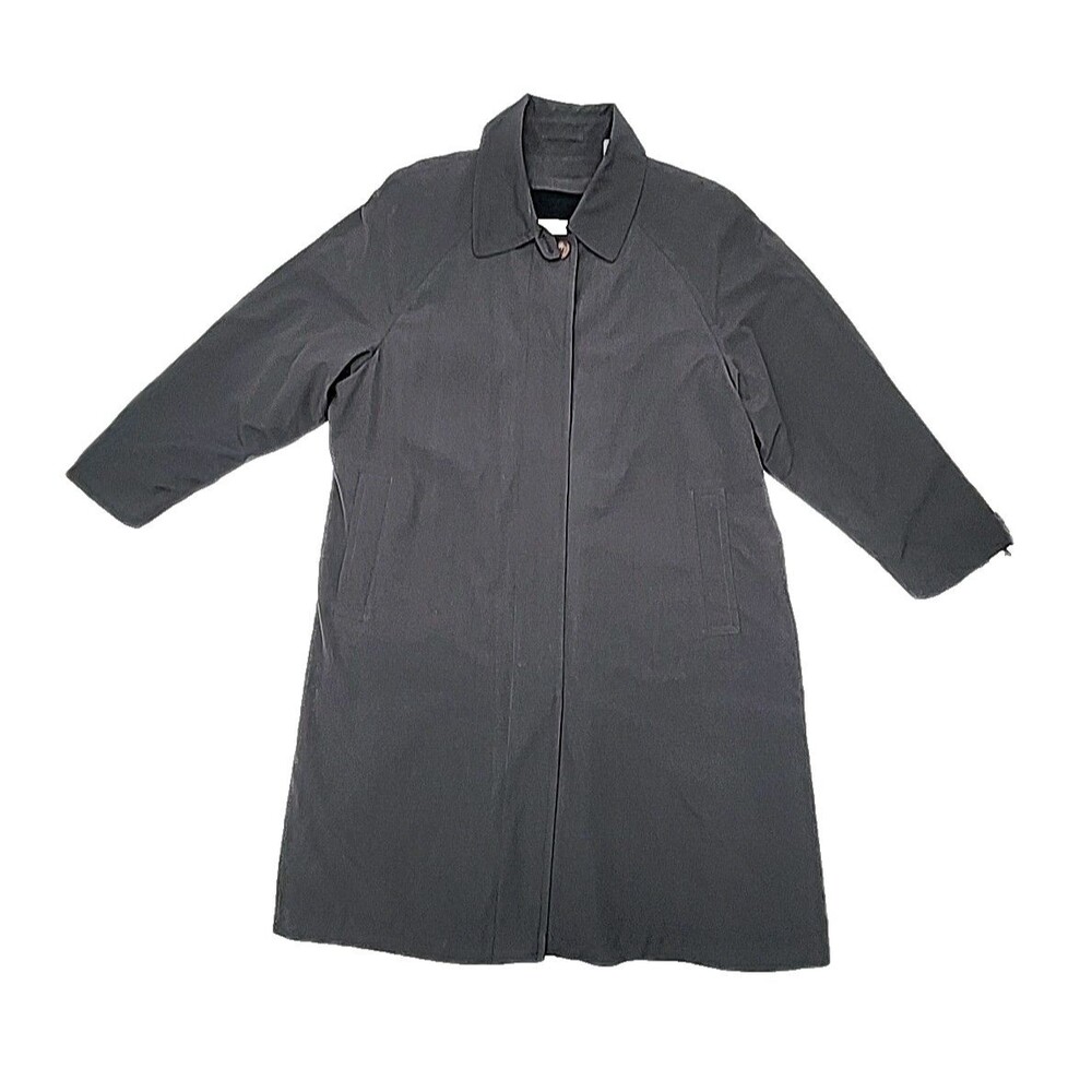 London Fog Trench Coat Black Removeable Lining Women Size 14 Petite 14P Button